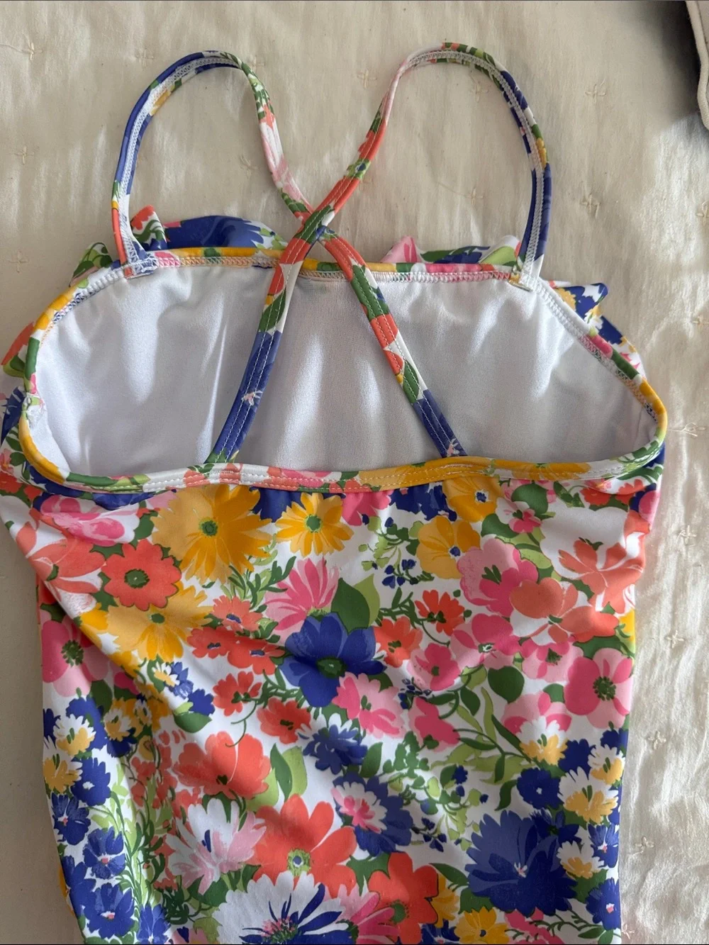 Janie and Jack White Floral-Print Ruffle Swimsuit